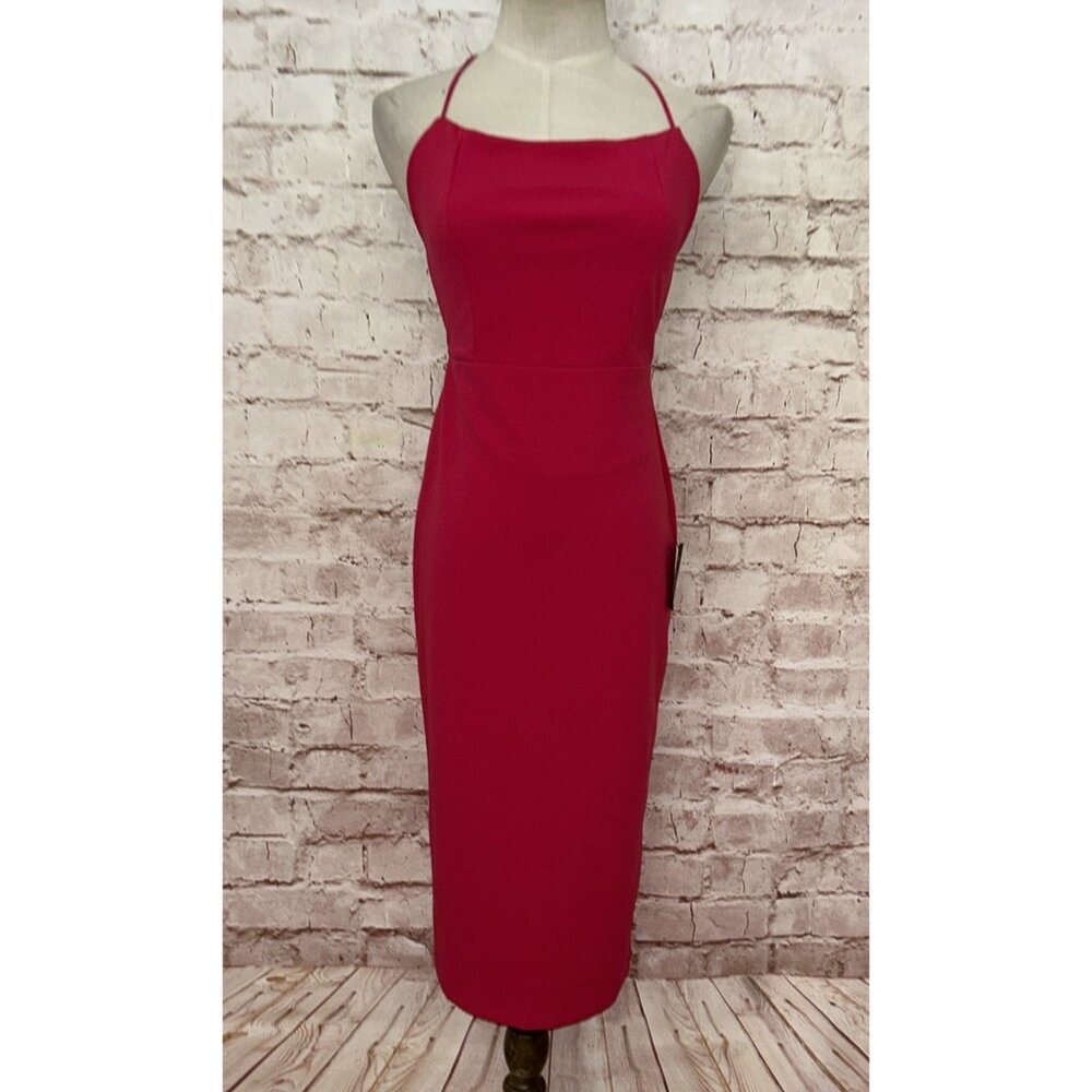 Lulu’s Fiercely Fabulous Hot Pink Backless Bodycon Midi Dress Size XS NEW